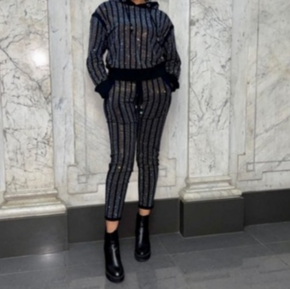 Black Rhinestone Jogger Set - Picture 2 of 4